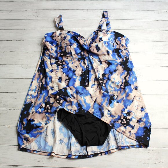 Evans Women's Swim Dress Plus Size 26 26W Blue Black Tie Dye One Piece - Picture 1 of 7